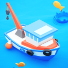 Fish idle: hooked tycoon. Fishing boat, hooking icon